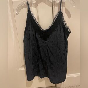 Navy V-Neck Cami with Black Lace Detailing
